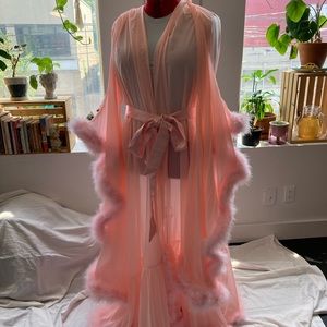 Glamorous pink chiffon feather robe